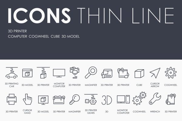 3D白色背景办公维修工具细线图标 3d printer thinline icons缩略图 3D白色背景办公维修工具细线图标 3d printer thinline icons