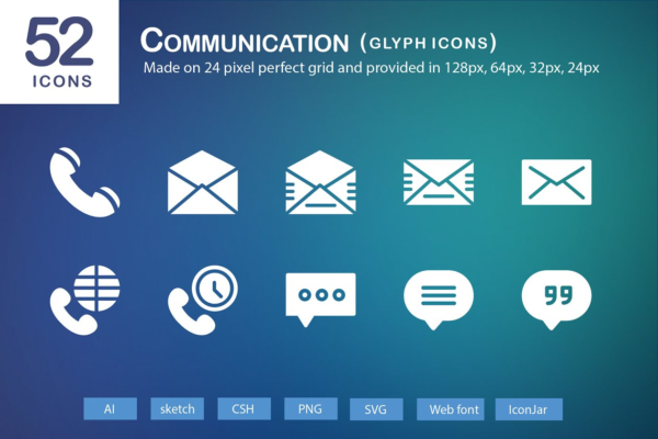 52个通信符号图标 52 Communication Glyph Icons缩略图 52个通信符号图标 52 Communication Glyph Icons
