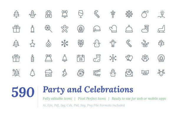590枚派对和庆祝活动主题线条图标 590 Party and Celebrations Line Icon缩略图 590枚派对和庆祝活动主题线条图标 590 Party and Celebrations Line Icon