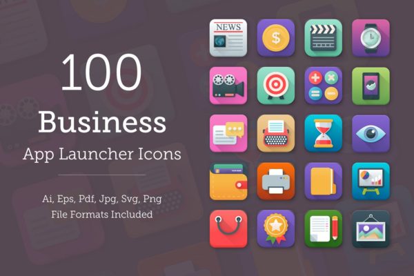 100个商业应用程序设计平面图标 100 Business App Icons Set缩略图 100个商业应用程序设计平面图标 100 Business App Icons Set