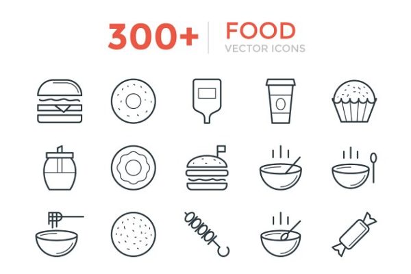 300+极简黑色线条快餐食物图标 300+ Food Vector Icons缩略图 300+极简黑色线条快餐食物图标 300+ Food Vector Icons