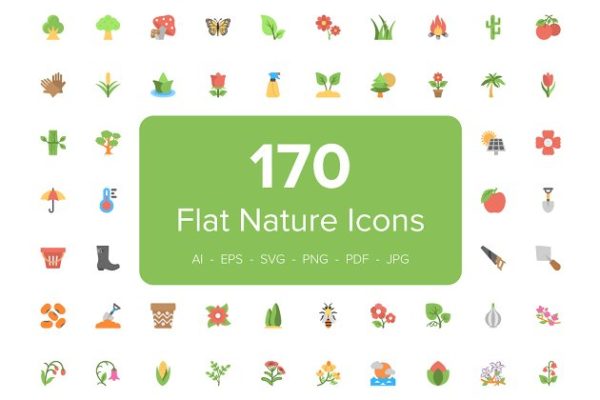 170个扁平化大自然植物彩色图标 170 Flat Nature Icons缩略图 170个扁平化大自然植物彩色图标 170 Flat Nature Icons