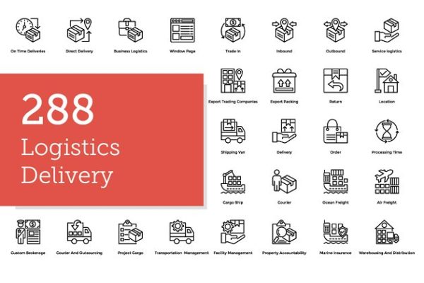 288款物流运输&配送服务线条图标 288 Logistics Delivery Icons缩略图 288款物流运输&配送服务线条图标 288 Logistics Delivery Icons