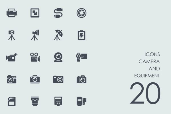 相机摄像相关设备图标 Camera and equipment icons缩略图 相机摄像相关设备图标 Camera and equipment icons