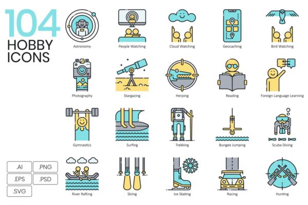 104枚兴趣爱好矢量图标合集 104 Interest & Hobby Icons | Aqua缩略图 104枚兴趣爱好矢量图标合集 104 Interest & Hobby Icons | Aqua