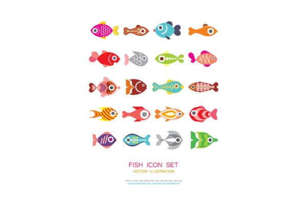 鱼类矢量图标合集 Fish vector icon set缩略图 鱼类矢量图标合集 Fish vector icon set