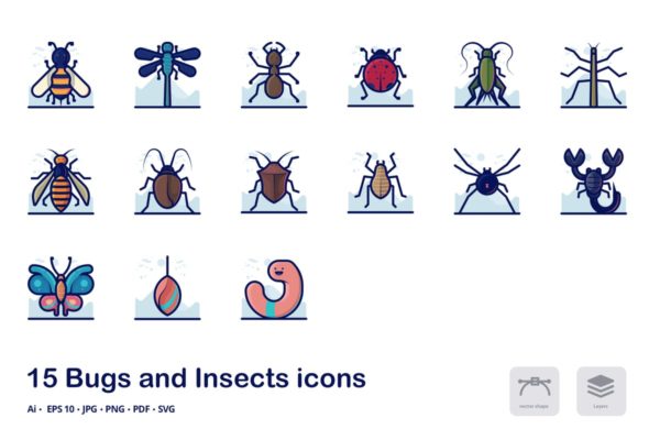 臭虫&昆虫细节填充轮廓线形图标 Bugs and Insects detailed filled outline icons缩略图 臭虫&昆虫细节填充轮廓线形图标 Bugs and Insects detailed filled outline icons