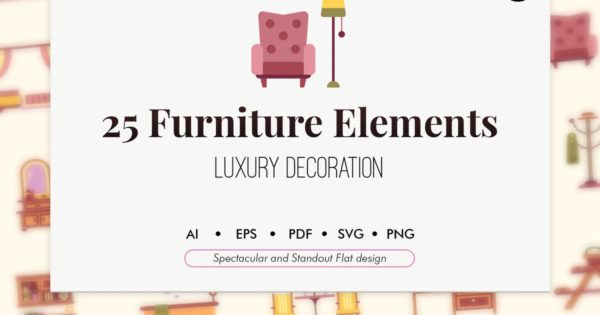 25枚欧式家具扁平化设计风格图标素材 25 Furniture flat elements缩略图 25枚欧式家具扁平化设计风格图标素材 25 Furniture flat elements