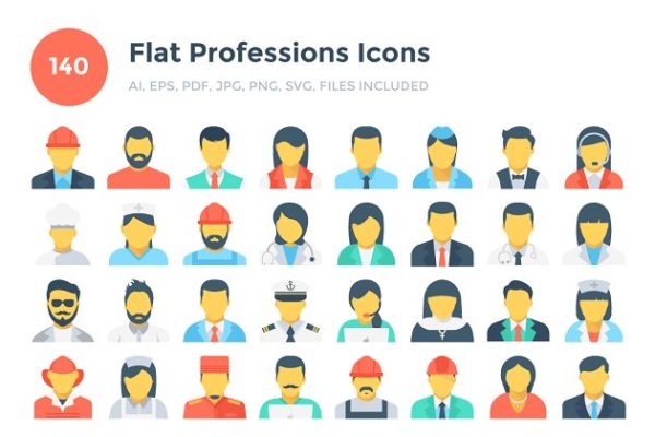 140枚职业人物形象扁平化设计图标素材 140 Flat Professions Icons缩略图 140枚职业人物形象扁平化设计图标素材 140 Flat Professions Icons