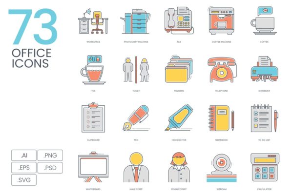 73枚办公室主题彩色线条图标素材 73 Office Color Line Icons缩略图 73枚办公室主题彩色线条图标素材 73 Office Color Line Icons