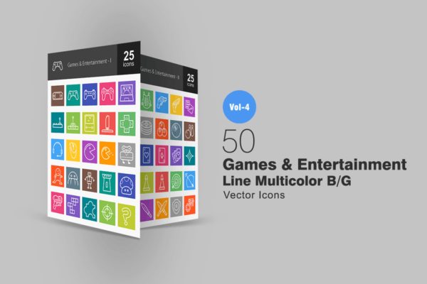 50枚游戏和娱乐主题多彩线条线图标素材 50 Games & Entertainment Line Multicolor Icons缩略图 50枚游戏和娱乐主题多彩线条线图标素材 50 Games & Entertainment Line Multicolor Icons