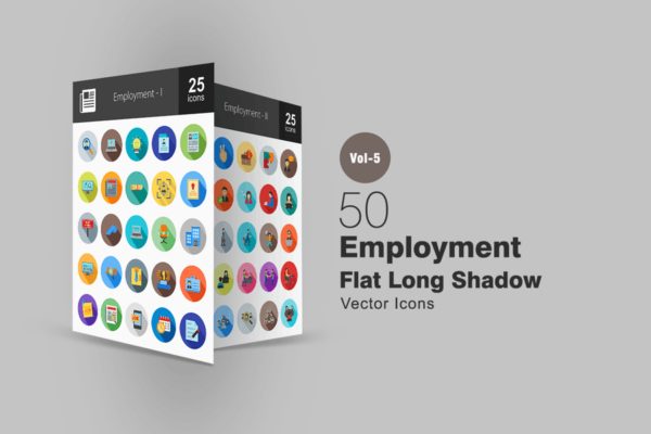 50枚人力资源&职场主题长阴影圆形图标素材 50 Employment Flat Shadowed Icons缩略图 50枚人力资源&职场主题长阴影圆形图标素材 50 Employment Flat Shadowed Icons