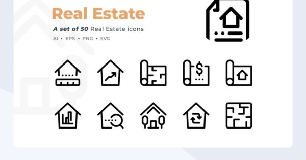 50枚房地产销售租赁主题线条图标素材 Smoothline – 50 Real Estate icon set缩略图 50枚房地产销售租赁主题线条图标素材 Smoothline – 50 Real Estate icon set