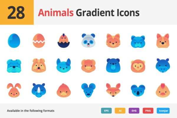 28枚动物图形渐变矢量图标 Animals Gradient Vector Icons缩略图 28枚动物图形渐变矢量图标 Animals Gradient Vector Icons
