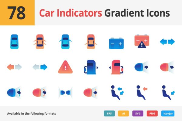 78枚汽车指示灯人机交互系统矢量渐变图标 Car Indicators Vector Gradient Icons缩略图 78枚汽车指示灯人机交互系统矢量渐变图标 Car Indicators Vector Gradient Icons