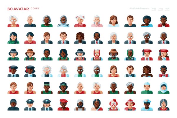 60枚用户头像矢量图标素材 60 Avatar Icons缩略图 60枚用户头像矢量图标素材 60 Avatar Icons