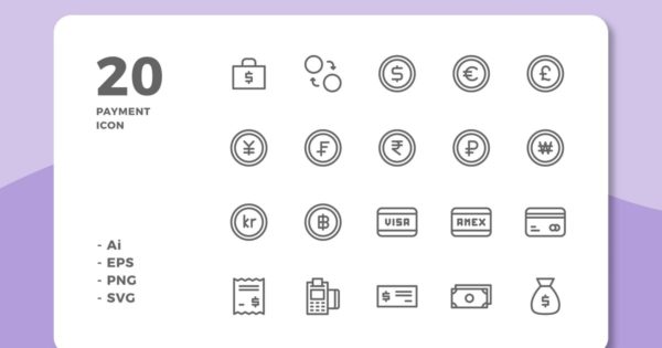 20枚支付交易相关线条图标 20 Payment Icons (Line)缩略图 20枚支付交易相关线条图标 20 Payment Icons (Line)