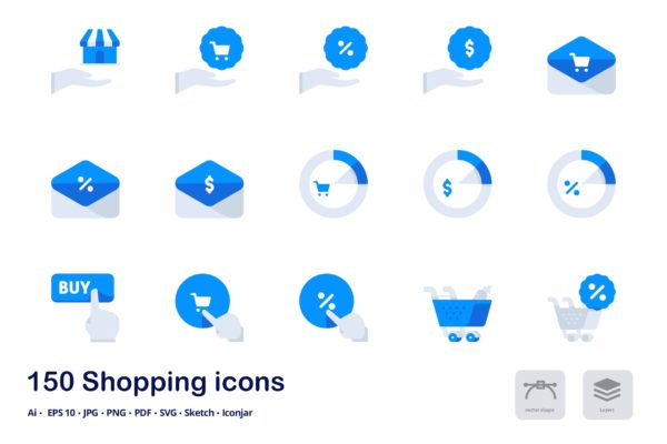 150枚购物&电子商务主题双色调扁平化图标素材 Shopping and E-commerce Accent Duo Tone Icons缩略图 150枚购物&电子商务主题双色调扁平化图标素材 Shopping and E-commerce Accent Duo Tone Icons