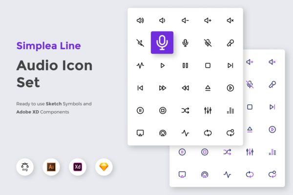 简约风音频多媒体UI设计线性图标矢量素材 Simplea Line – Audio Icon Set缩略图 简约风音频多媒体UI设计线性图标矢量素材 Simplea Line – Audio Icon Set