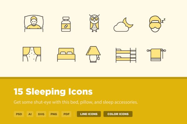15枚睡眠主题矢量图标素材 15 Sleeping Icons缩略图 15枚睡眠主题矢量图标素材 15 Sleeping Icons