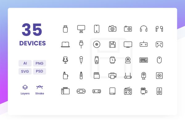 35枚办公设备矢量线性图标素材 Devices – Icons Pack缩略图 35枚办公设备矢量线性图标素材 Devices – Icons Pack
