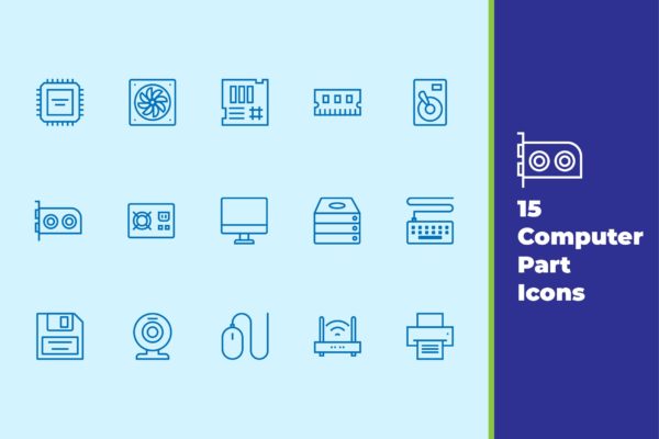 电脑零部件主题矢量图标素材 Computer Part Icons缩略图 电脑零部件主题矢量图标素材 Computer Part Icons