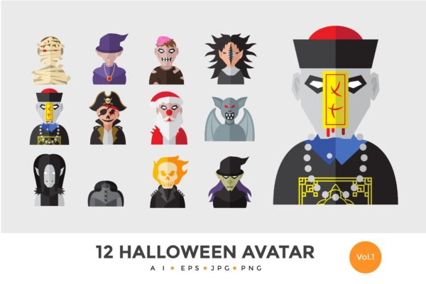 12枚万圣节恐怖怪物头像矢量图标v1 12 Halloween Monster Avatar Vector Illustration 1缩略图 12枚万圣节恐怖怪物头像矢量图标v1 12 Halloween Monster Avatar Vector Illustration 1
