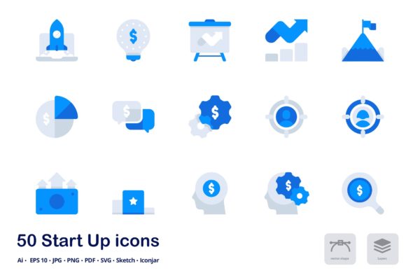 项目管理主题双色调扁平化矢量图标 Start Up Accent Duo Tone Flat Icons