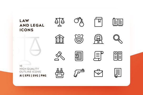 法律法务主题OULT风格轮廓图标素材 LAW AND LEGAL OUTLINE缩略图 法律法务主题OULT风格轮廓图标素材 LAW AND LEGAL OUTLINE