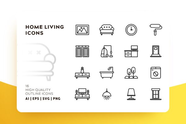 家庭生活主题Outline风格轮廓图标素材 HOME LIVING OUTLINE缩略图 家庭生活主题Outline风格轮廓图标素材 HOME LIVING OUTLINE