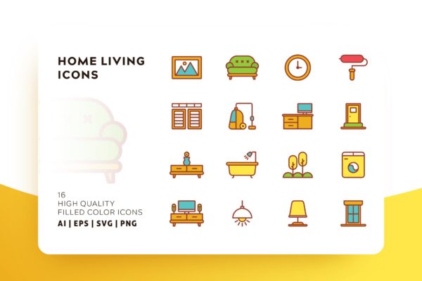 家庭生活主题填充彩色图标素材 HOME LIVING FILLED COLOR缩略图 家庭生活主题填充彩色图标素材 HOME LIVING FILLED COLOR