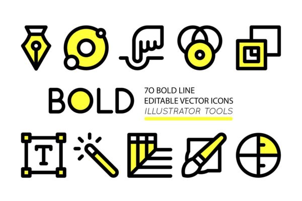 70个 Adobe Illustrator工具粗体图标  BOLD icons Adobe Illustrator tools