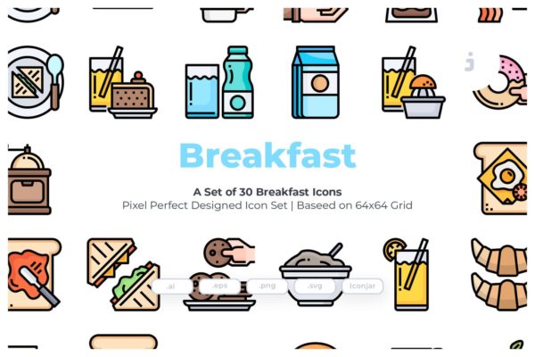 30枚早餐主题矢量图标 30 Breakfast Icons缩略图 30枚早餐主题矢量图标 30 Breakfast Icons