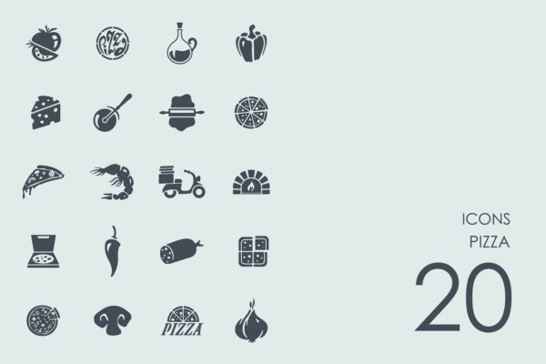 一组简单的披萨样式图标 Pizza icons
