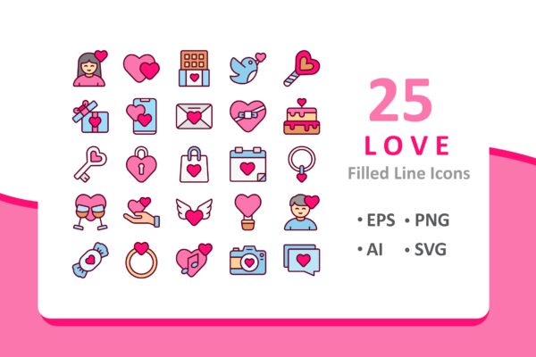 25枚爱情主题填充图标素材 25 Love Icons – Filled Line缩略图 25枚爱情主题填充图标素材 25 Love Icons – Filled Line