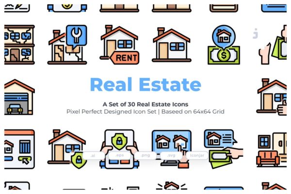 30个房地产主题矢量图标 30 Real Estate Icons缩略图 30个房地产主题矢量图标 30 Real Estate Icons