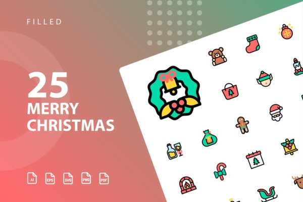 25枚圣诞快乐主题填充图标素材 Merry Christmas Filled缩略图 25枚圣诞快乐主题填充图标素材 Merry Christmas Filled