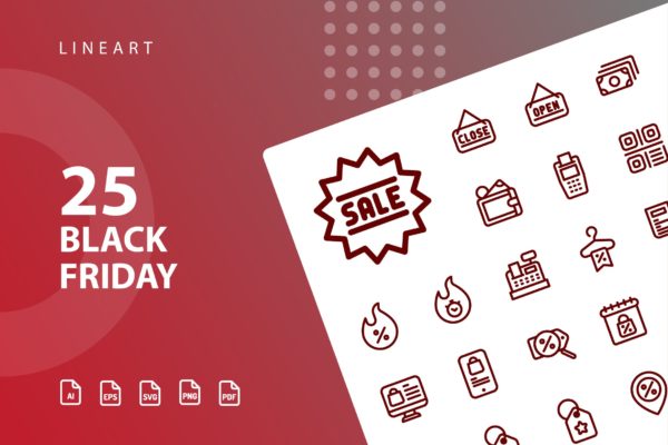 黑色星期五购物主题线性图标素材 Black Friday Lineart缩略图 黑色星期五购物主题线性图标素材 Black Friday Lineart