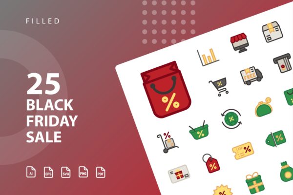 黒五购物促销主题填充图标设计素材 Black Friday Sale Filled缩略图 黒五购物促销主题填充图标设计素材 Black Friday Sale Filled