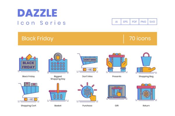 70枚黑色星期五购物主题矢量图标素材 70 Black Friday Icons | Dazzle Series缩略图 70枚黑色星期五购物主题矢量图标素材 70 Black Friday Icons | Dazzle Series