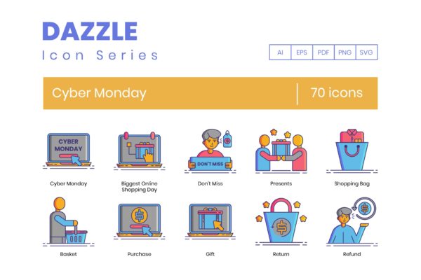 70枚网络星期一购物主题矢量图标素材 70 Cyber Monday Icons | Dazzle Series缩略图 70枚网络星期一购物主题矢量图标素材 70 Cyber Monday Icons | Dazzle Series