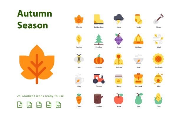 秋天季节主题扁平化矢量图标素材v1 Autumn First Season (Flat)缩略图 秋天季节主题扁平化矢量图标素材v1 Autumn First Season (Flat)