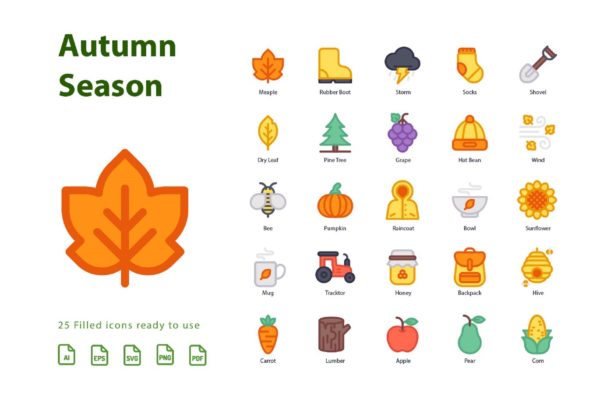 秋天季节主题填充图标矢量图标素材v1 Autumn First Season (Filled)缩略图 秋天季节主题填充图标矢量图标素材v1 Autumn First Season (Filled)