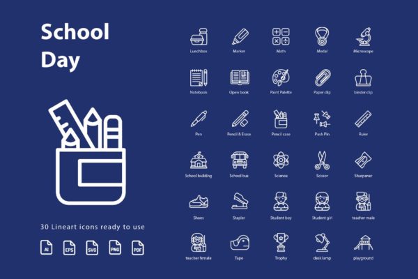 校园日教育主题线性图标矢量图标素材 School Day (Line)缩略图 校园日教育主题线性图标矢量图标素材 School Day (Line)