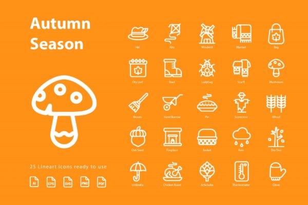 秋天季节主题线性图标矢量图标v2 Autumn Second Season (Line)缩略图 秋天季节主题线性图标矢量图标v2 Autumn Second Season (Line)