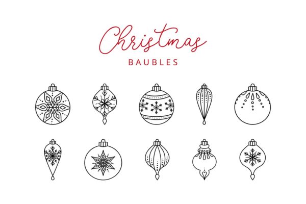 10枚圣诞装饰球线性图标素材 10 Christmas Ball Doodle Line Icons缩略图 10枚圣诞装饰球线性图标素材 10 Christmas Ball Doodle Line Icons