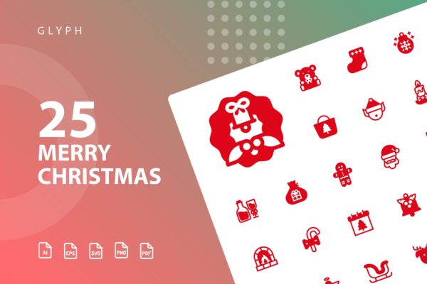 25枚圣诞节主题字体图标素材 Merry Christmas Glyph缩略图 25枚圣诞节主题字体图标素材 Merry Christmas Glyph