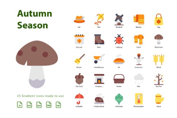 秋天季节扁平化矢量图标素材v2 Autumn Second Season (Flat)缩略图 秋天季节扁平化矢量图标素材v2 Autumn Second Season (Flat)