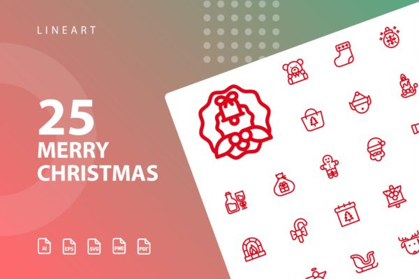 25枚圣诞主题节日线性图标 Merry Christmas Lineart缩略图 25枚圣诞主题节日线性图标 Merry Christmas Lineart