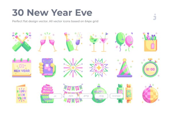 30枚新年倒数主题扁平化图标素材 30 New Year Eve Icons – Flat缩略图 30枚新年倒数主题扁平化图标素材 30 New Year Eve Icons – Flat